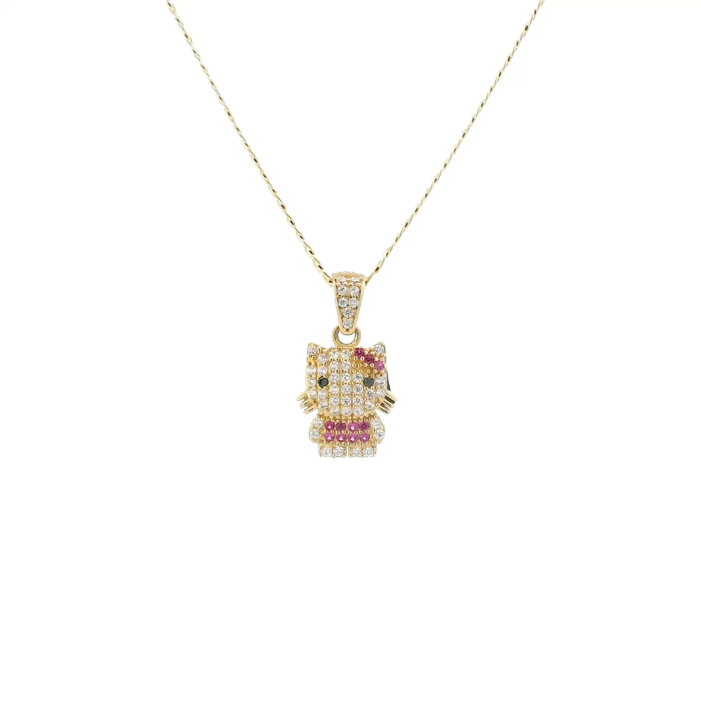 14K Yellow Gold Hello Kitty Pendant & 16" Curb Chain