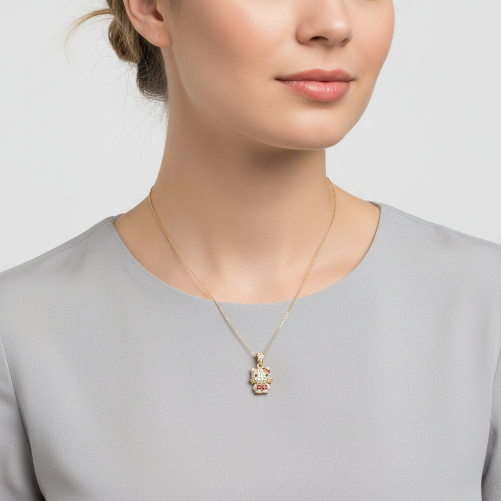 14K Yellow Gold Hello Kitty Pendant & 16