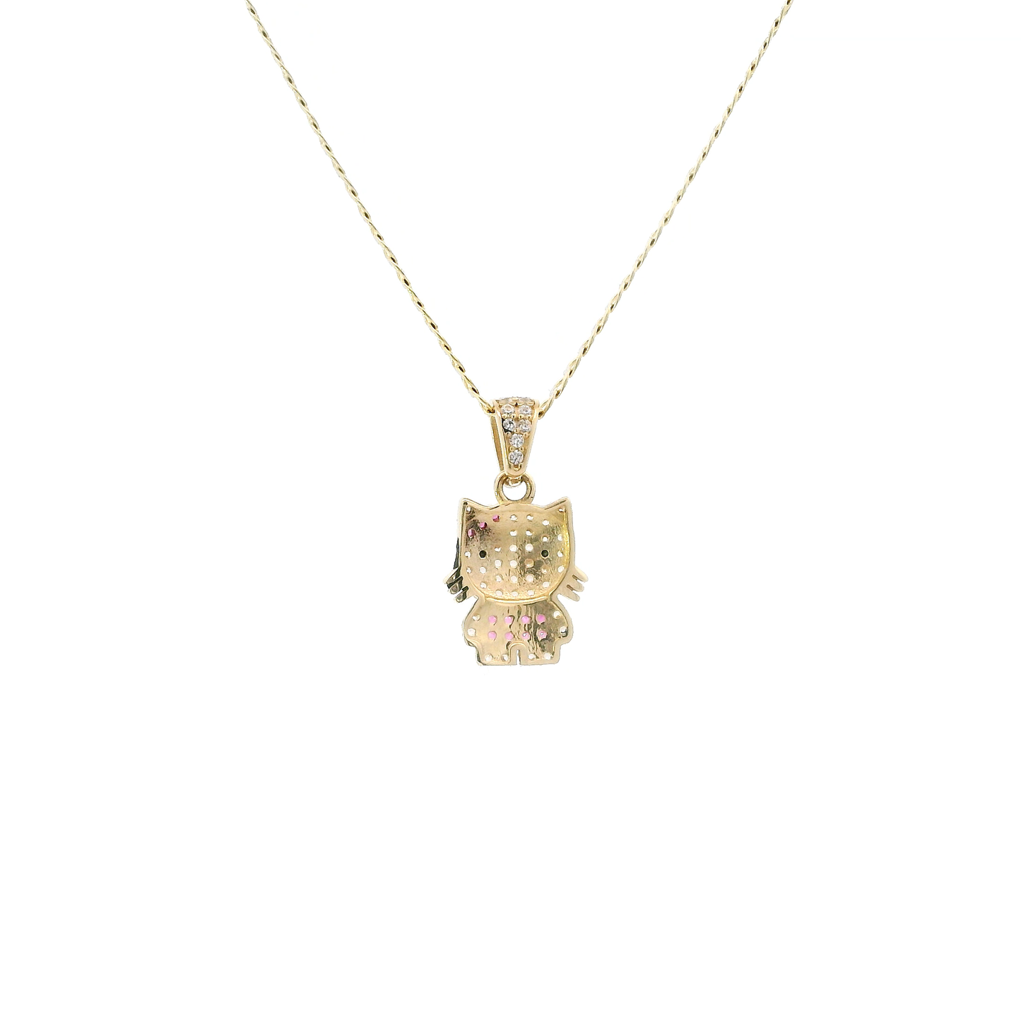 14K Yellow Gold Hello Kitty Pendant & 16" Curb Chain