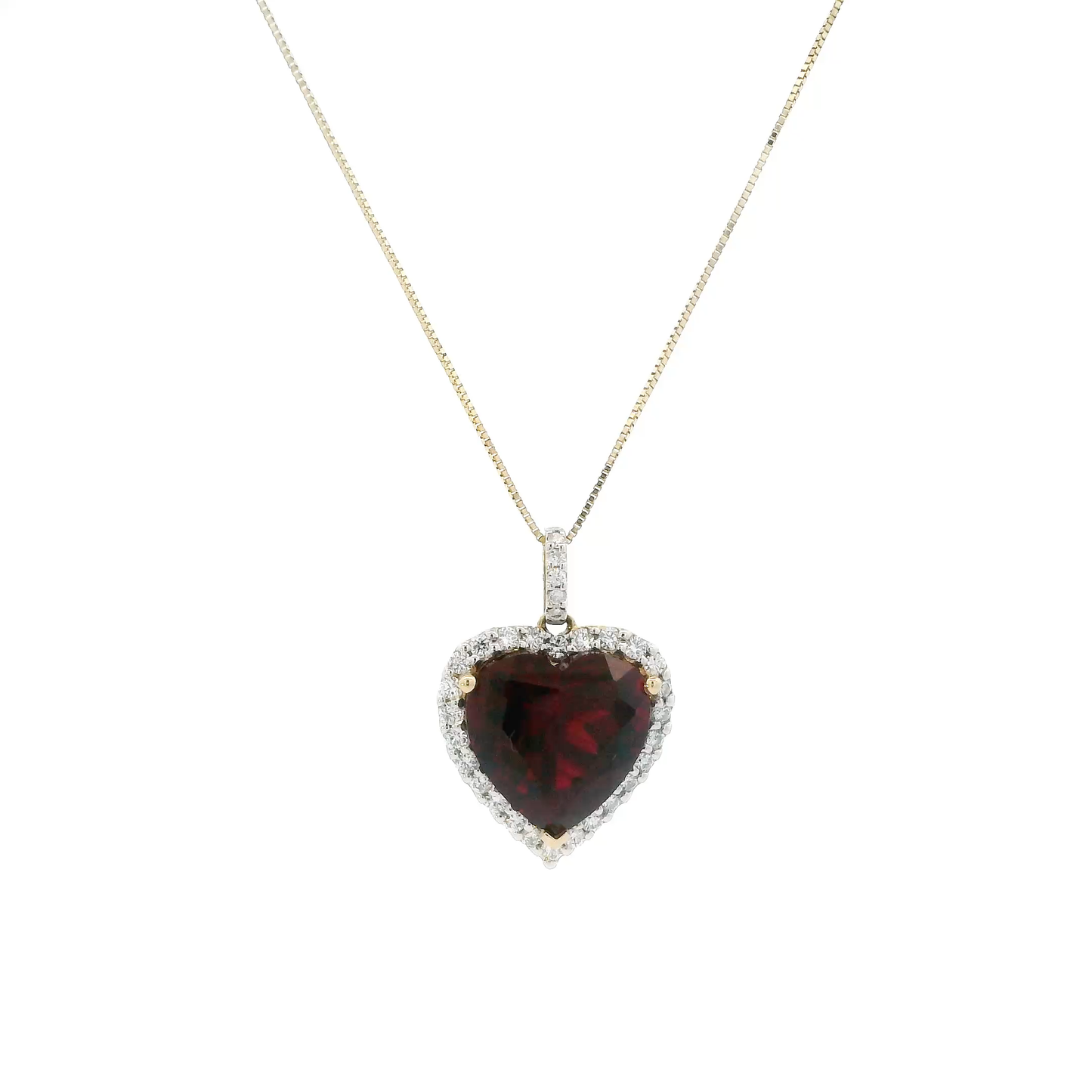 14K Sythetic Ruby Heart & Lab Diamond Pendant & 18" Box Chain - 0.41ct