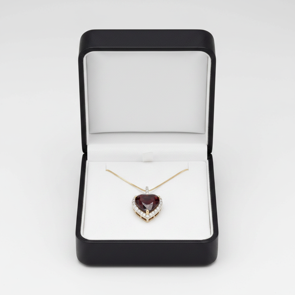 14K Sythetic Ruby Heart & Lab Diamond Pendant & 18" Box Chain - 0.41ct