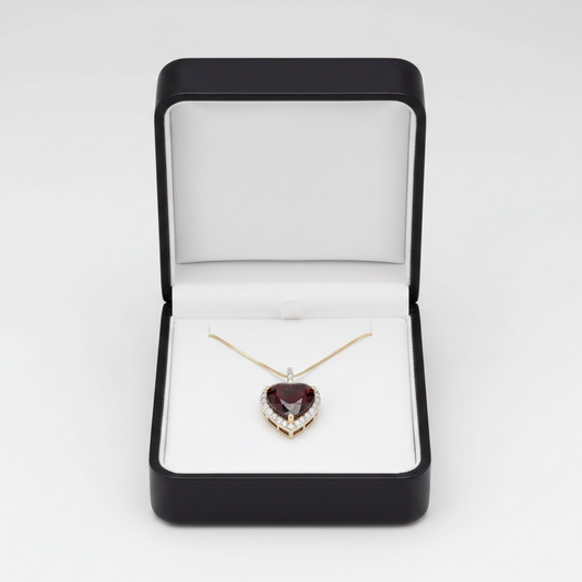 14K Sythetic Ruby Heart & Lab Diamond Pendant & 18" Box Chain - 0.41ct