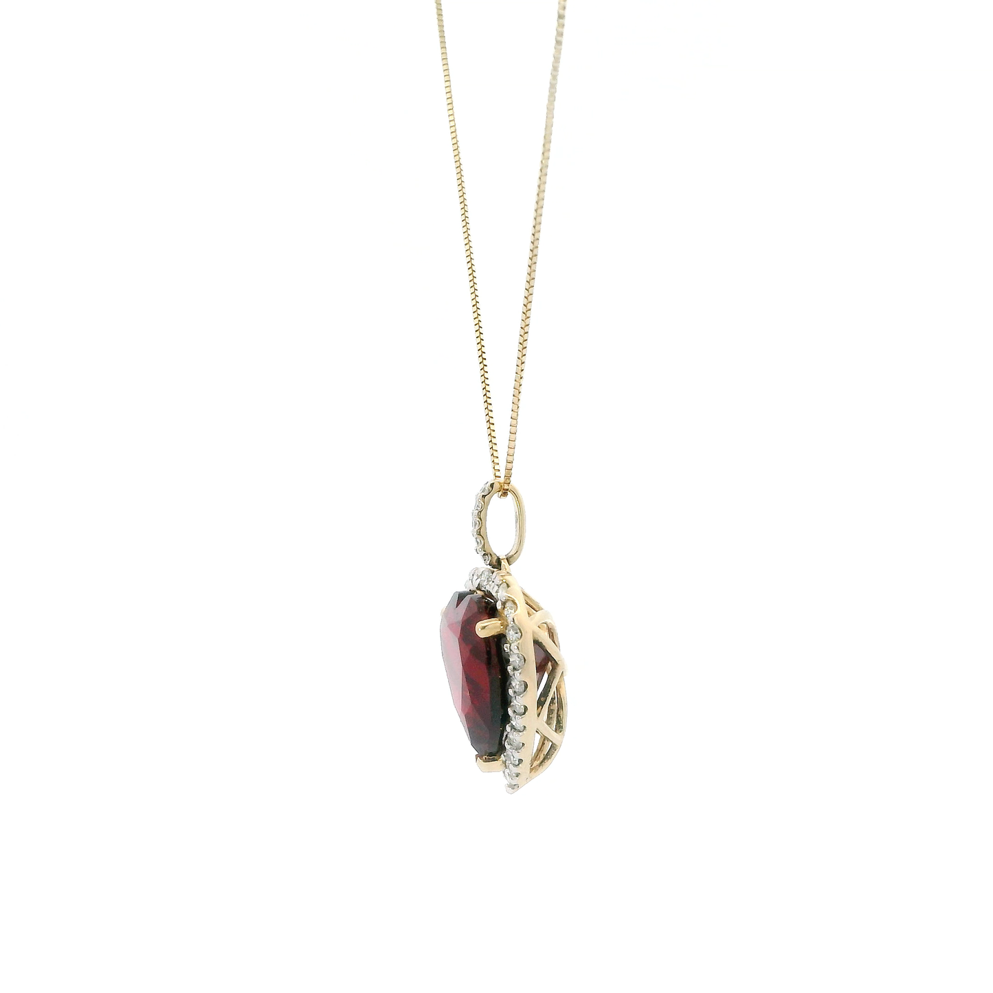 14K Sythetic Ruby Heart & Lab Diamond Pendant & 18" Box Chain - 0.41ct