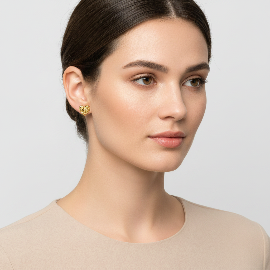 10K Yellow Gold Heart Nugget Stud Earrings
