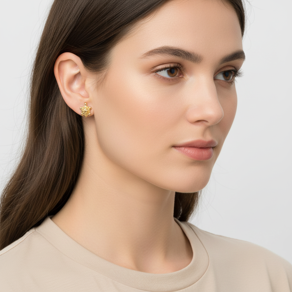 14K Yellow Gold Turtle Stud Earrings