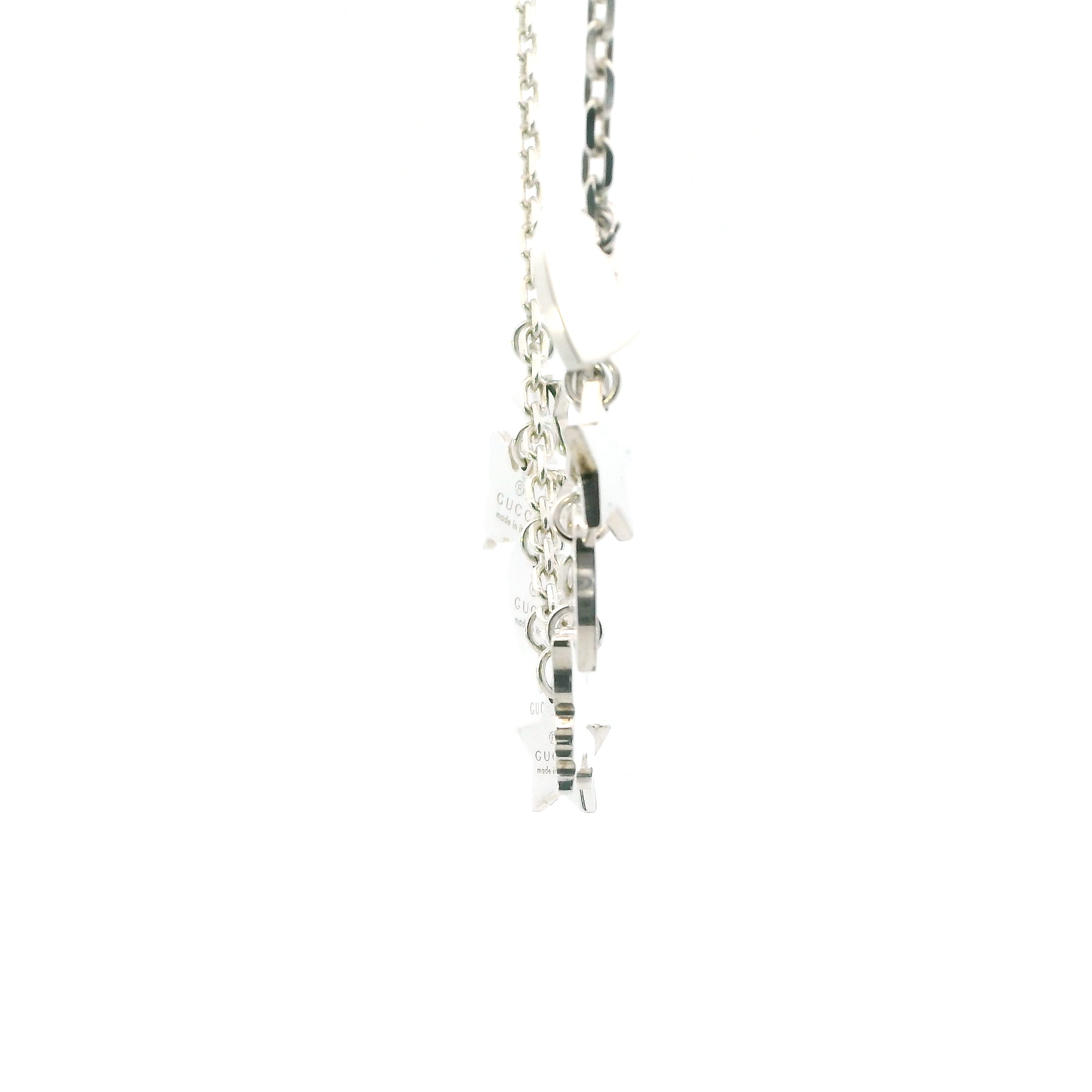 Gucci Sterling Silver 17' Cable Link Stars, Butterflies, And Hearts Necklace With Original Box And Pouch