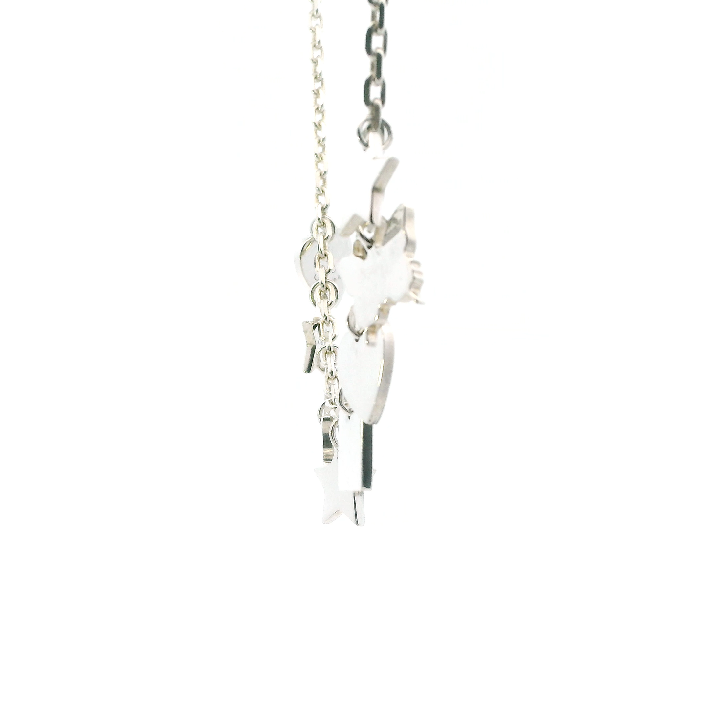 Gucci Sterling Silver 17' Cable Link Stars, Butterflies, And Hearts Necklace With Original Box And Pouch