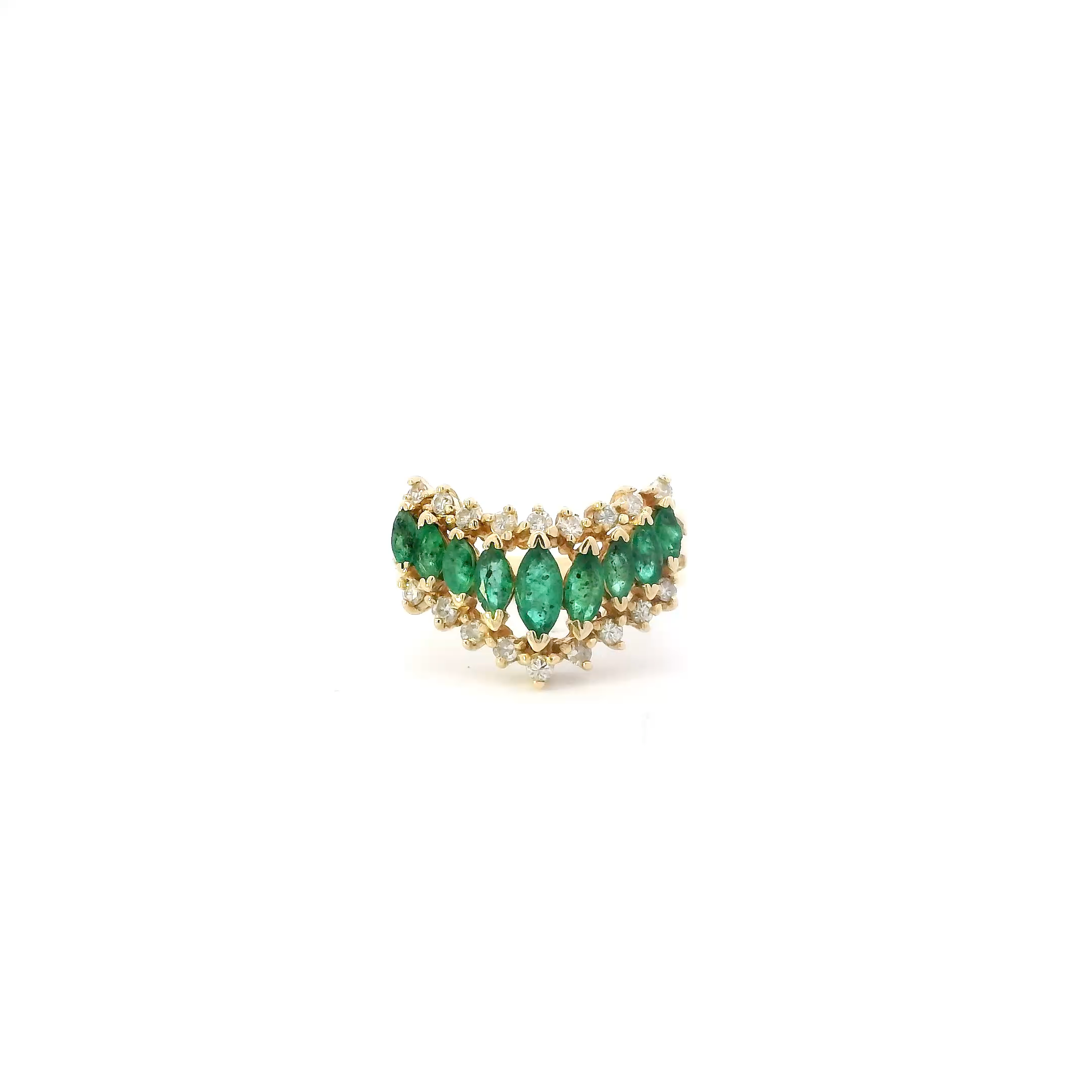 14K Yellow Gold Emerald & Diamond Womens Ring - 0.33ct