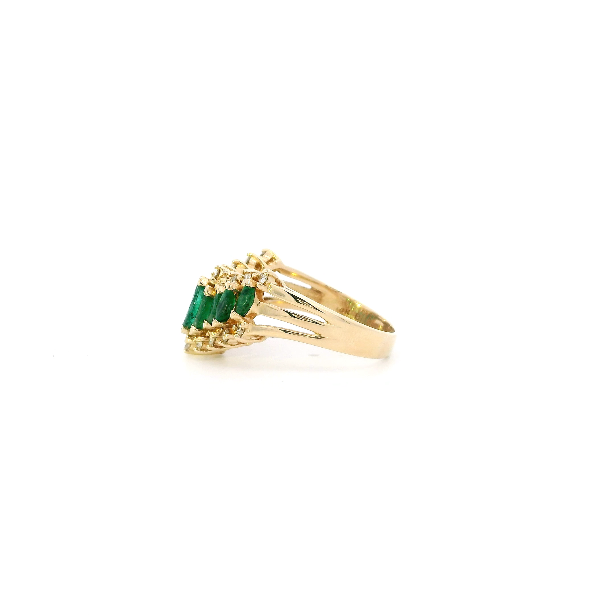 14K Yellow Gold Emerald & Diamond Womens Ring - 0.33ct