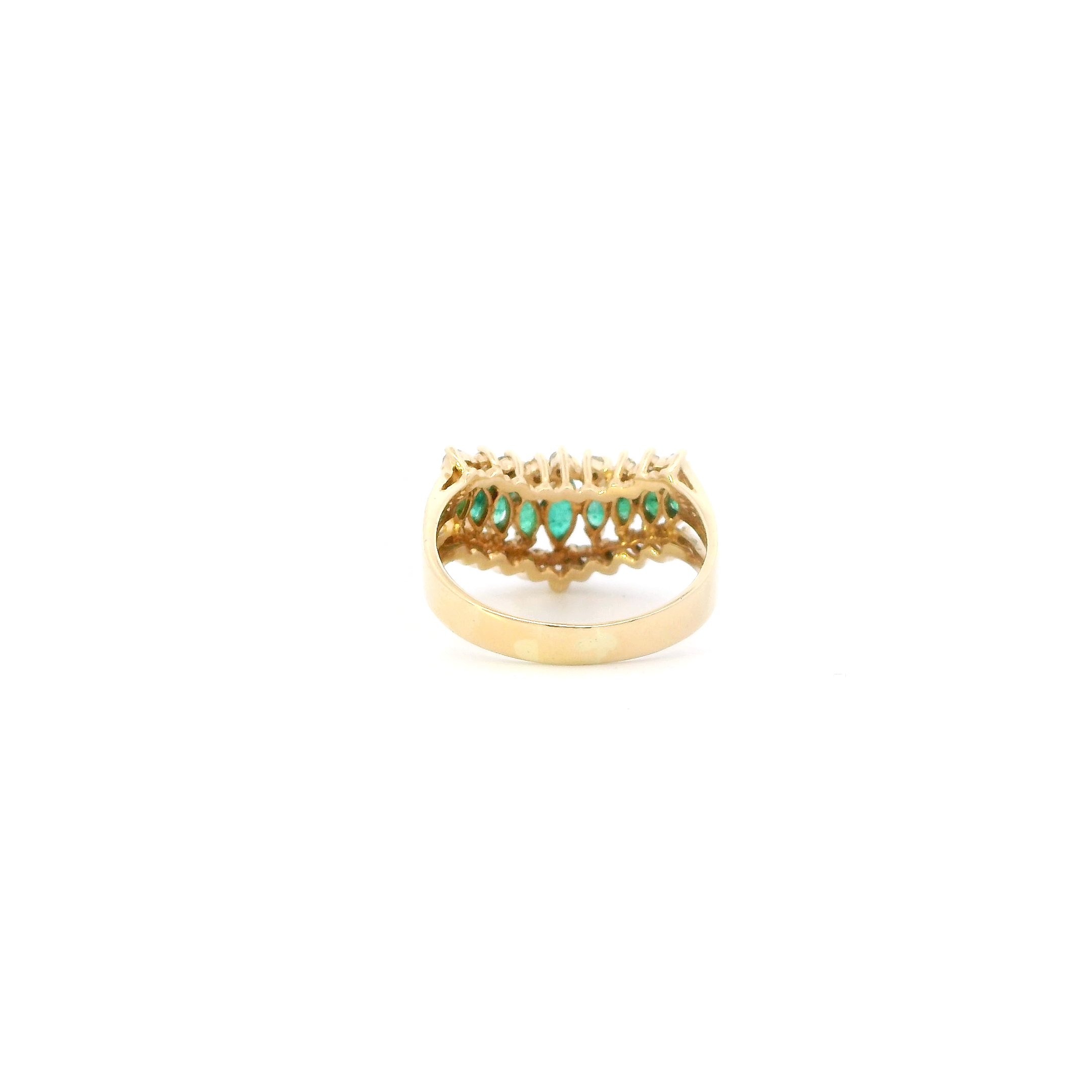 14K Yellow Gold Emerald & Diamond Womens Ring - 0.33ct