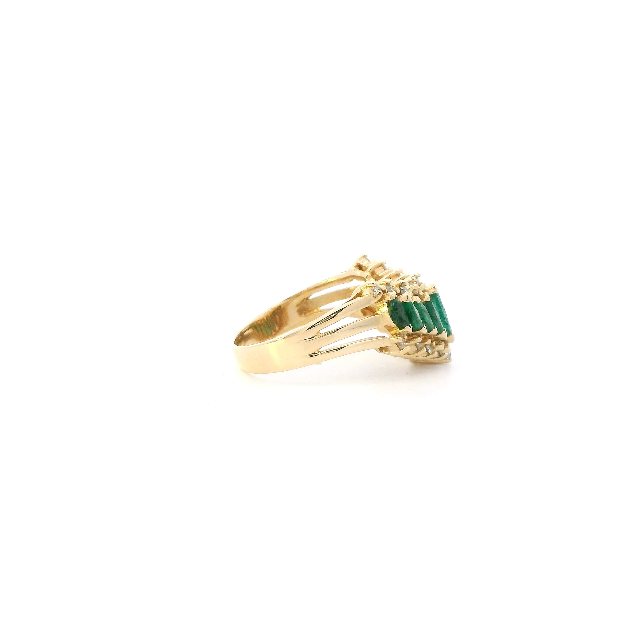 14K Yellow Gold Emerald & Diamond Womens Ring - 0.33ct