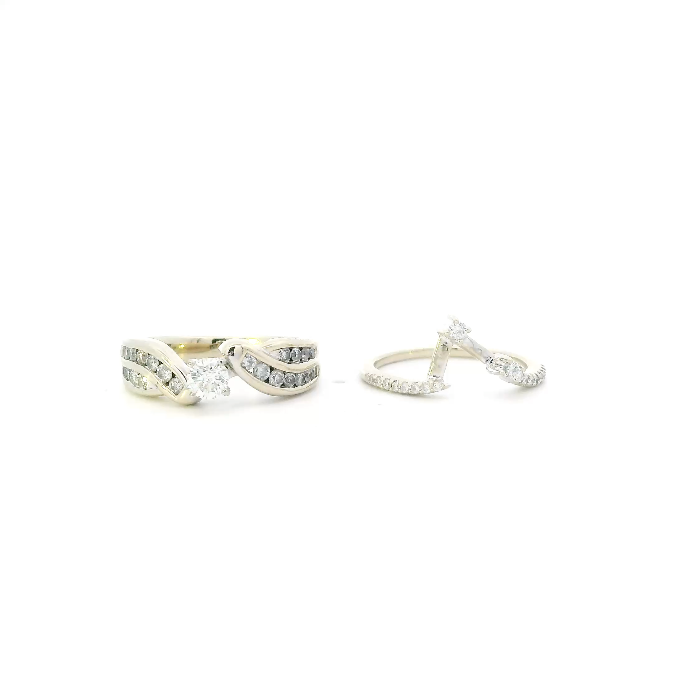 14K White Gold Diamond Womens Engagement & Wedding Ring Set - 0.86ct