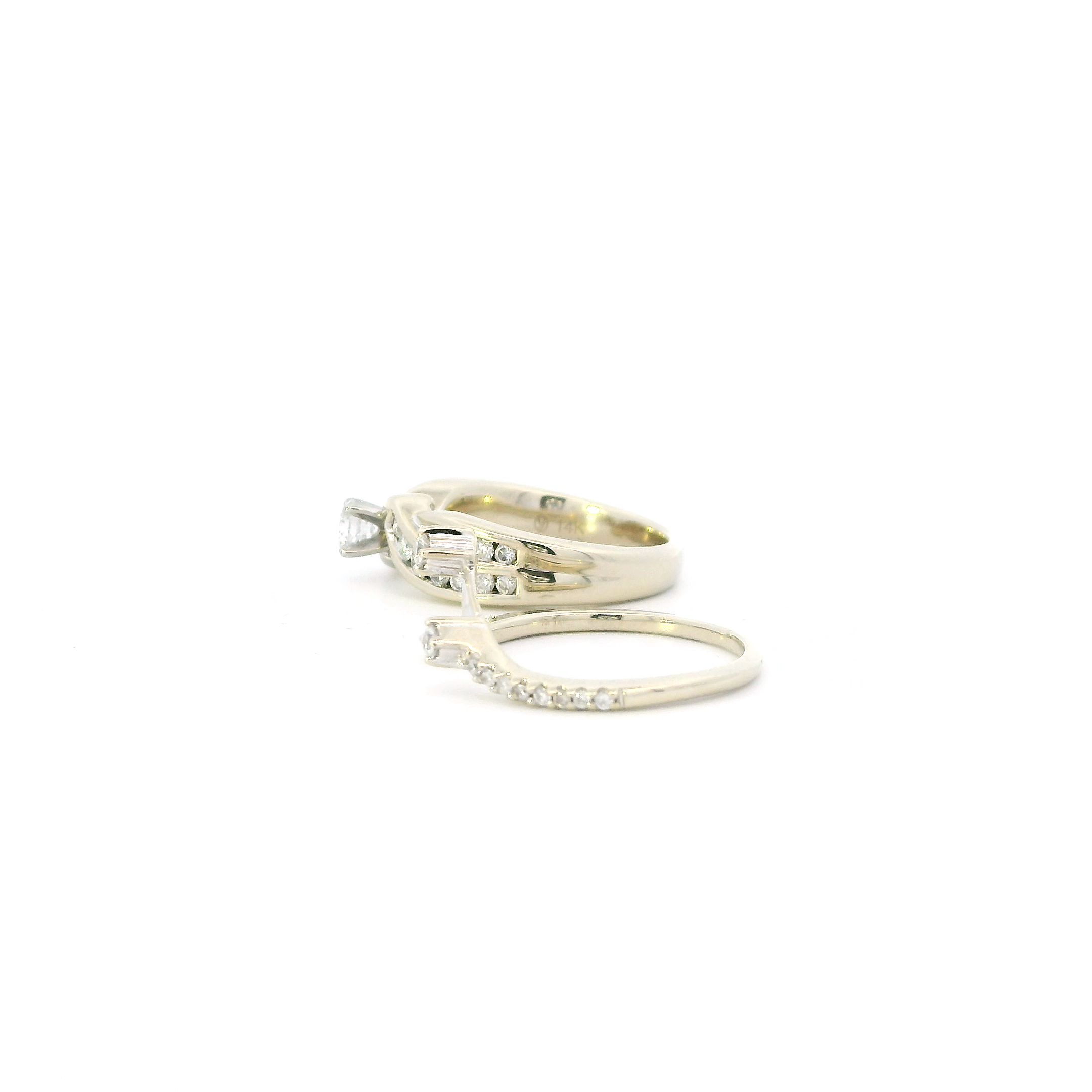 14K White Gold Diamond Womens Engagement & Wedding Ring Set - 0.86ct