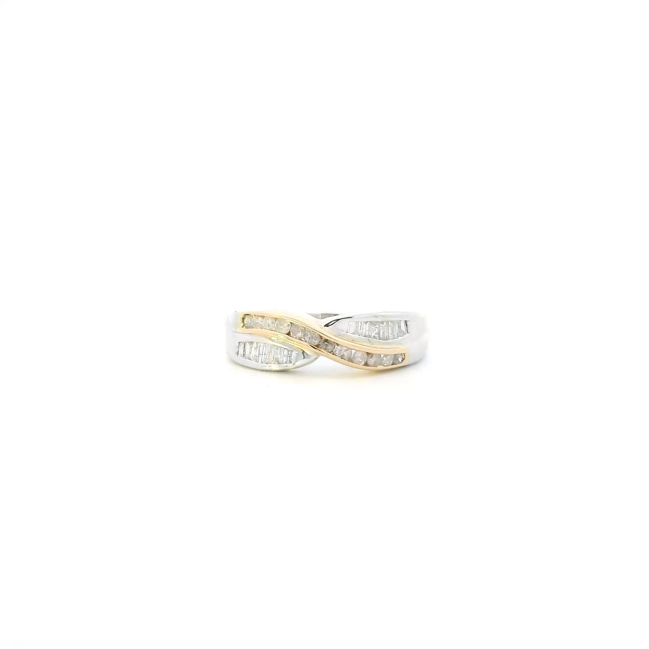 14K White Gold Diamond Criss Cross Womens Ring - 0.18ct