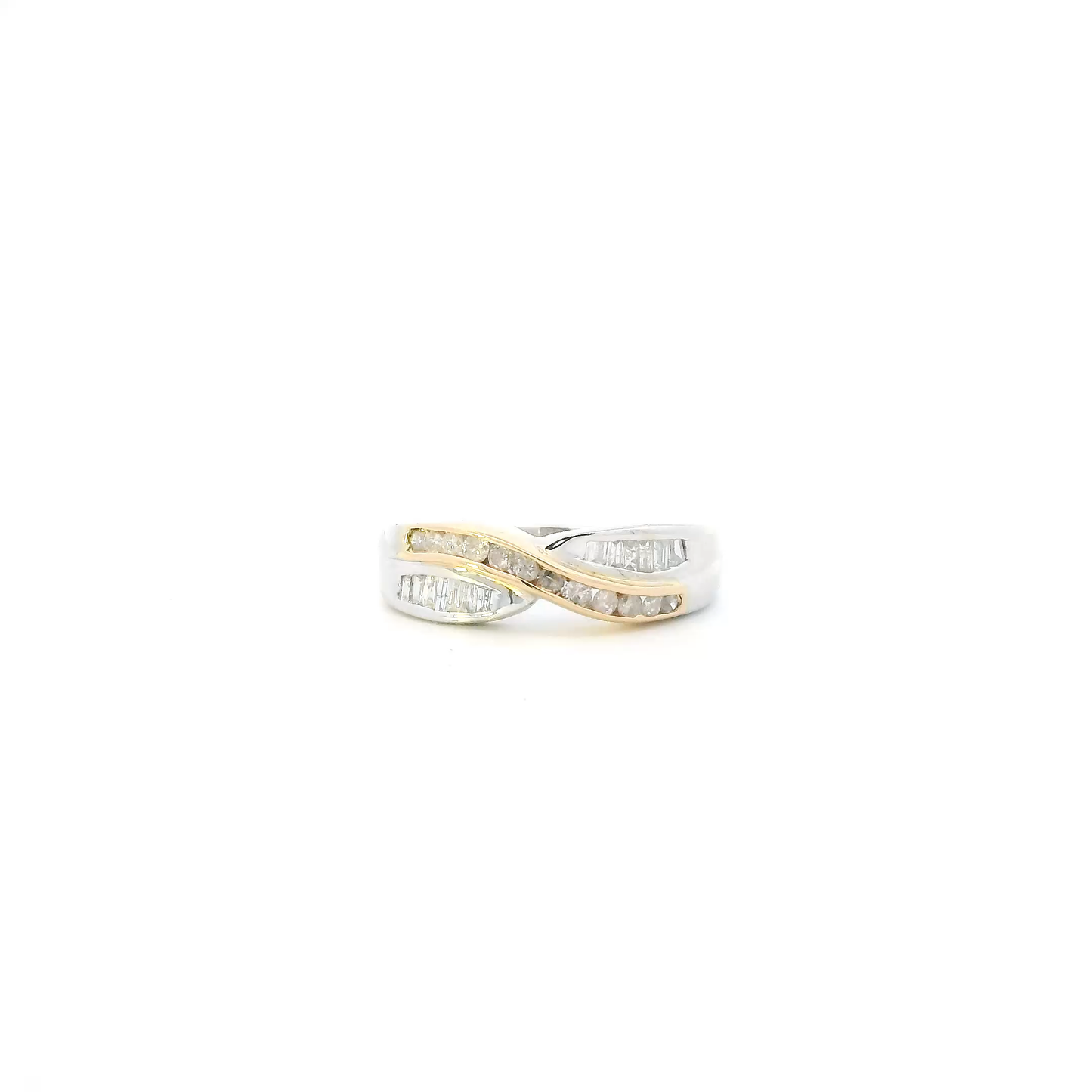 14K White Gold Diamond Criss Cross Womens Ring - 0.18ct