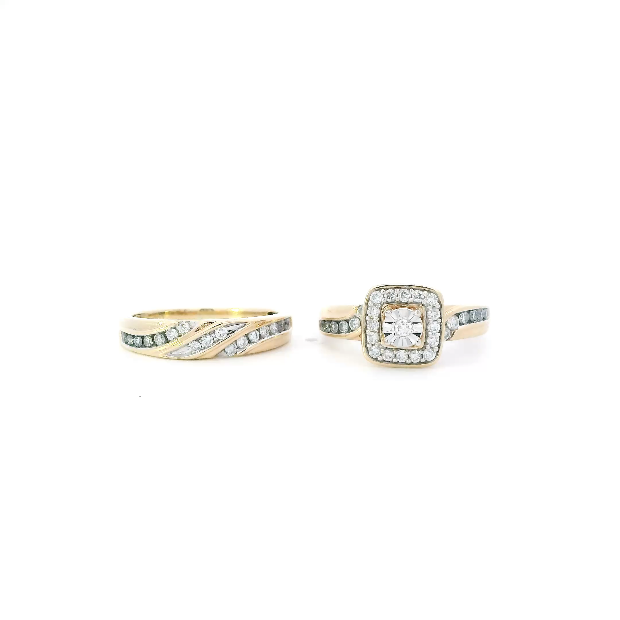 10K Yellow Gold Lab Diamond Womens Engagement & Wedding Ring Set - 0.42ct