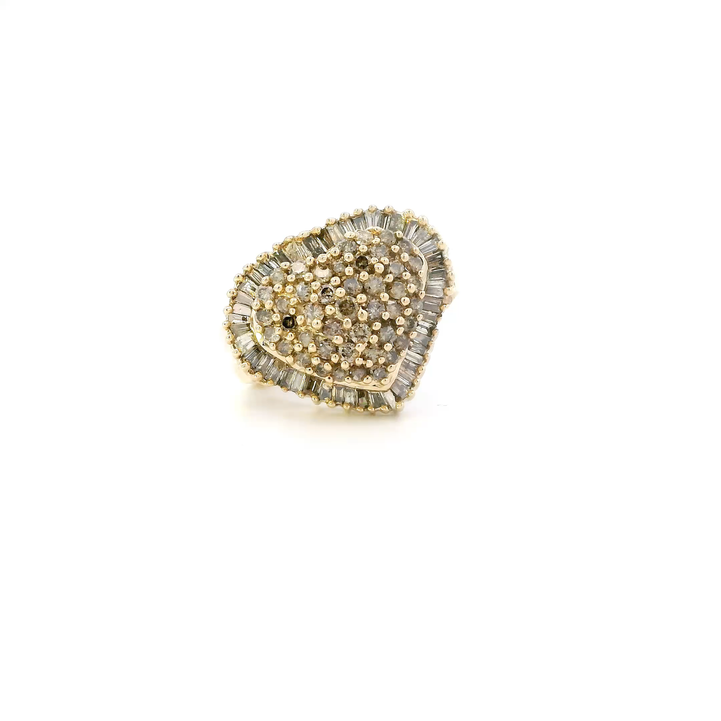 10K Yellow Gold Diamond Heart Womens Ring - 1.45ct