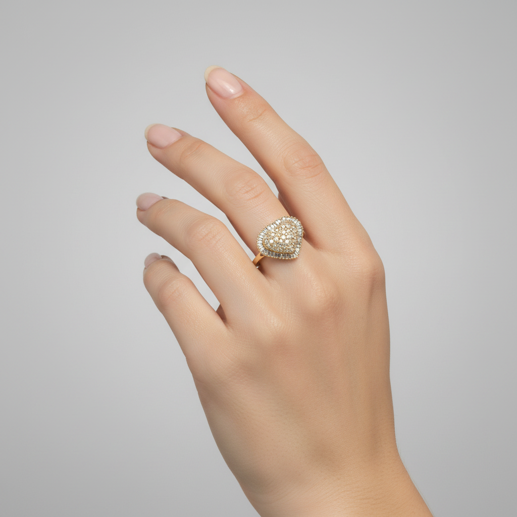 10K Yellow Gold Diamond Heart Womens Ring - 1.45ct