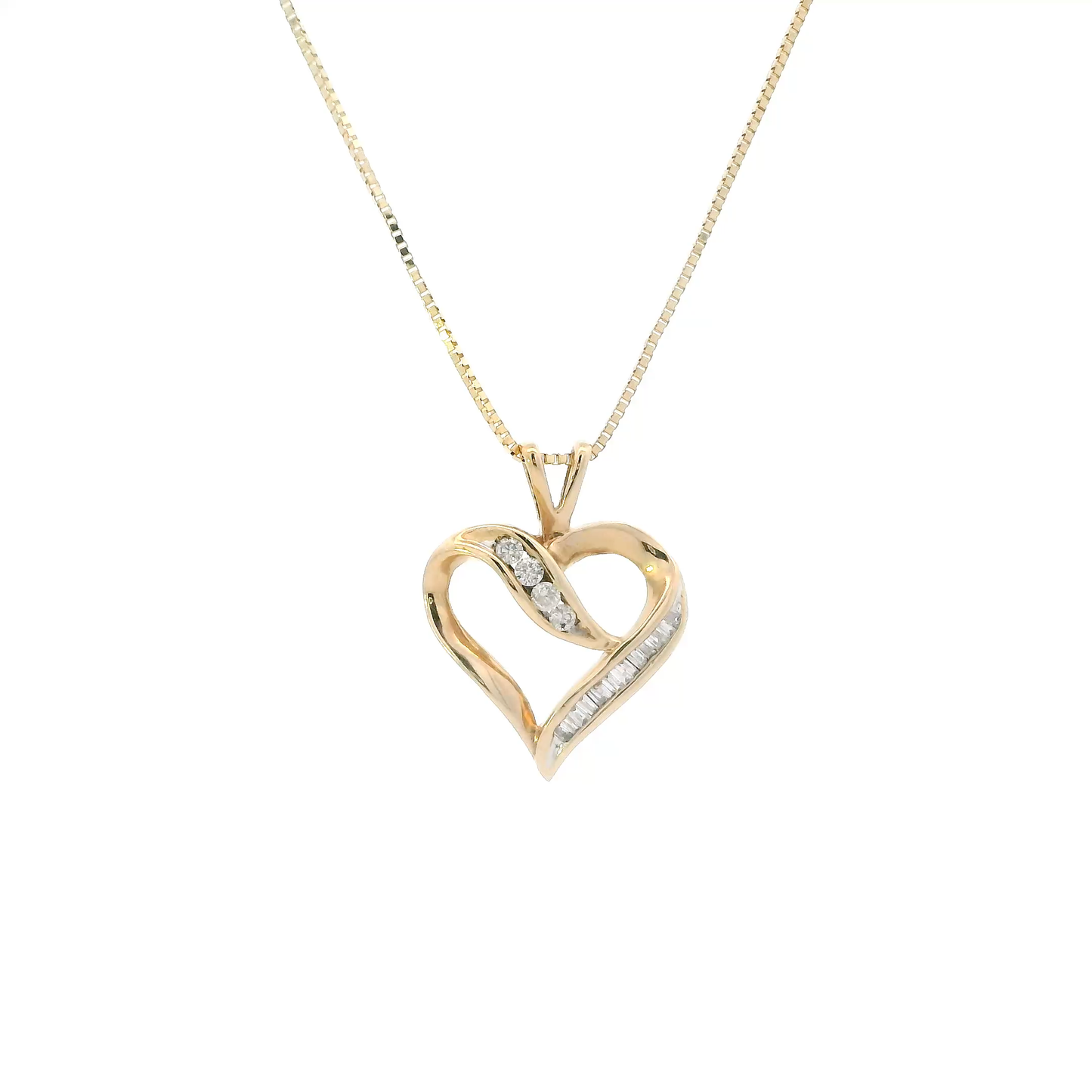 14K Yellow Gold Diamond Heart Pendant & 18" Box Chain - 0.11ct