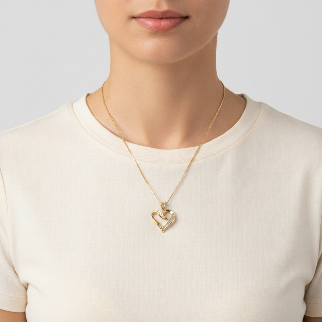 14K Yellow Gold Diamond Heart Pendant & 18