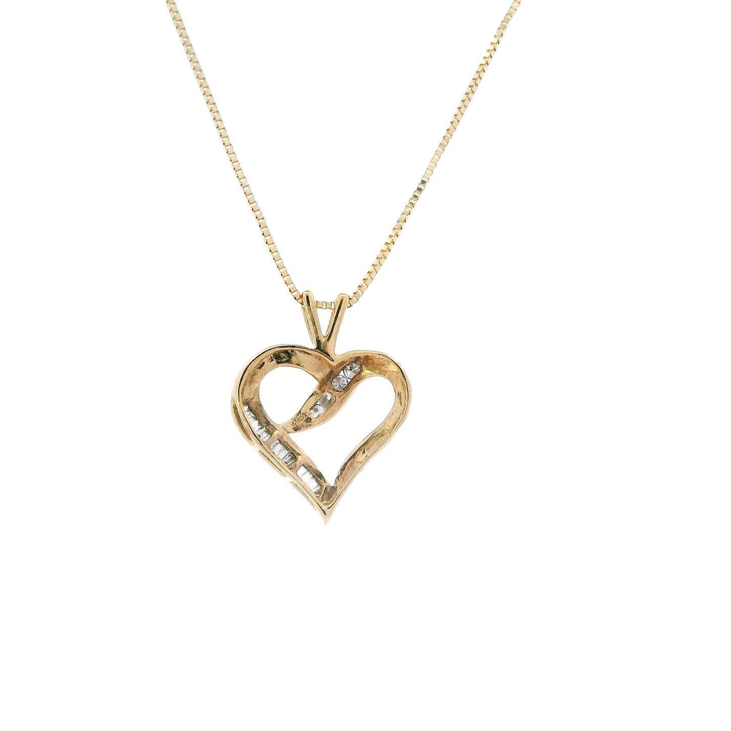 14K Yellow Gold Diamond Heart Pendant & 18" Box Chain - 0.11ct