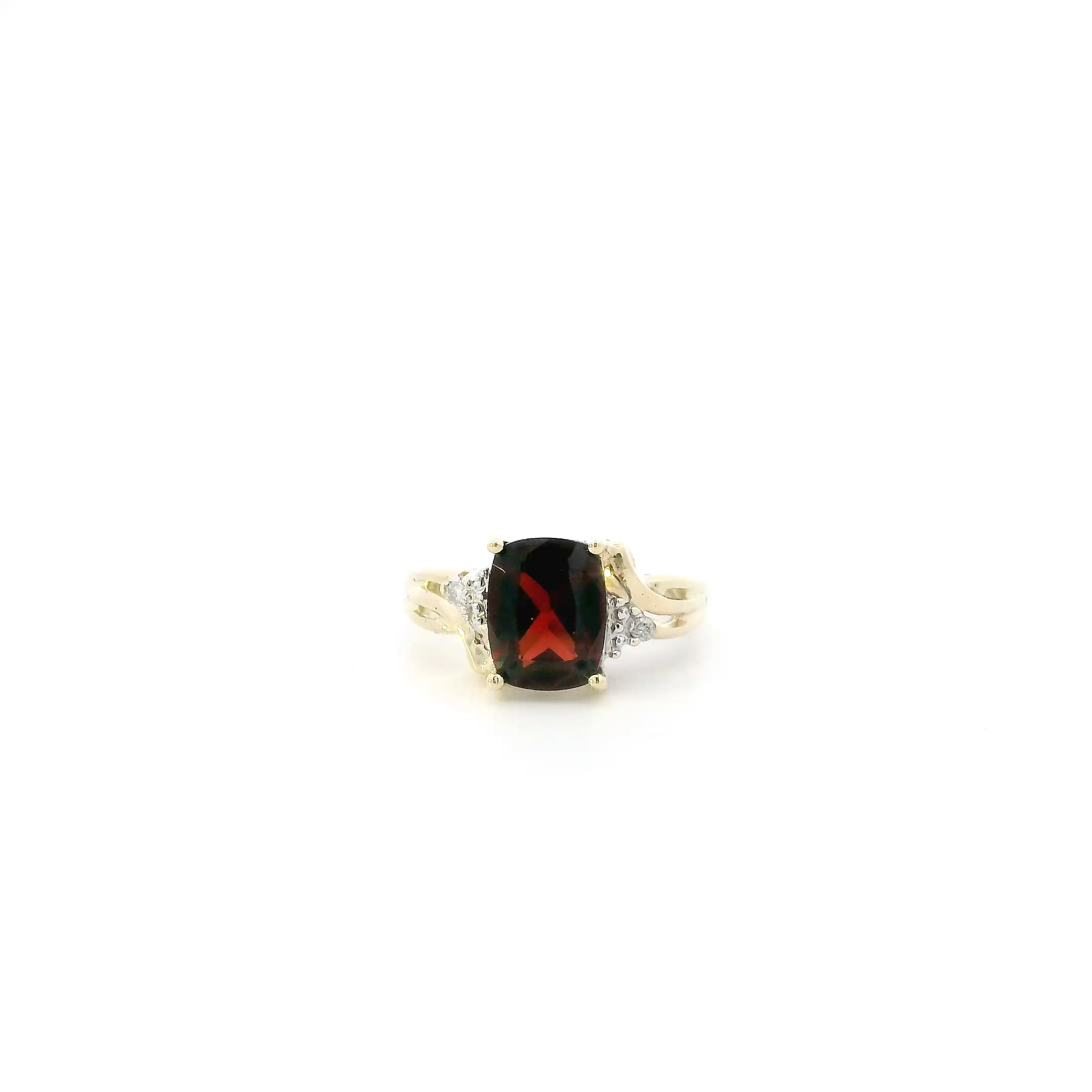 14K Yellow Gold Garnet & Diamond Womens Ring - 0.02ct