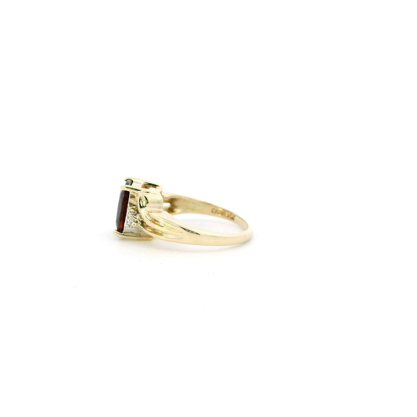 14K Yellow Gold Garnet & Diamond Womens Ring - 0.02ct