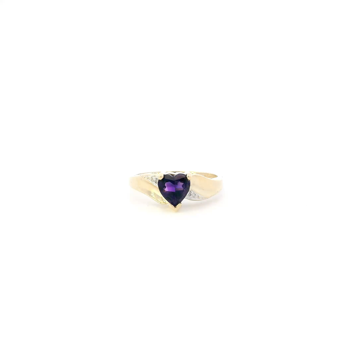 10K Yellow Gold Synthetic Heart Amethyst Womens Ring