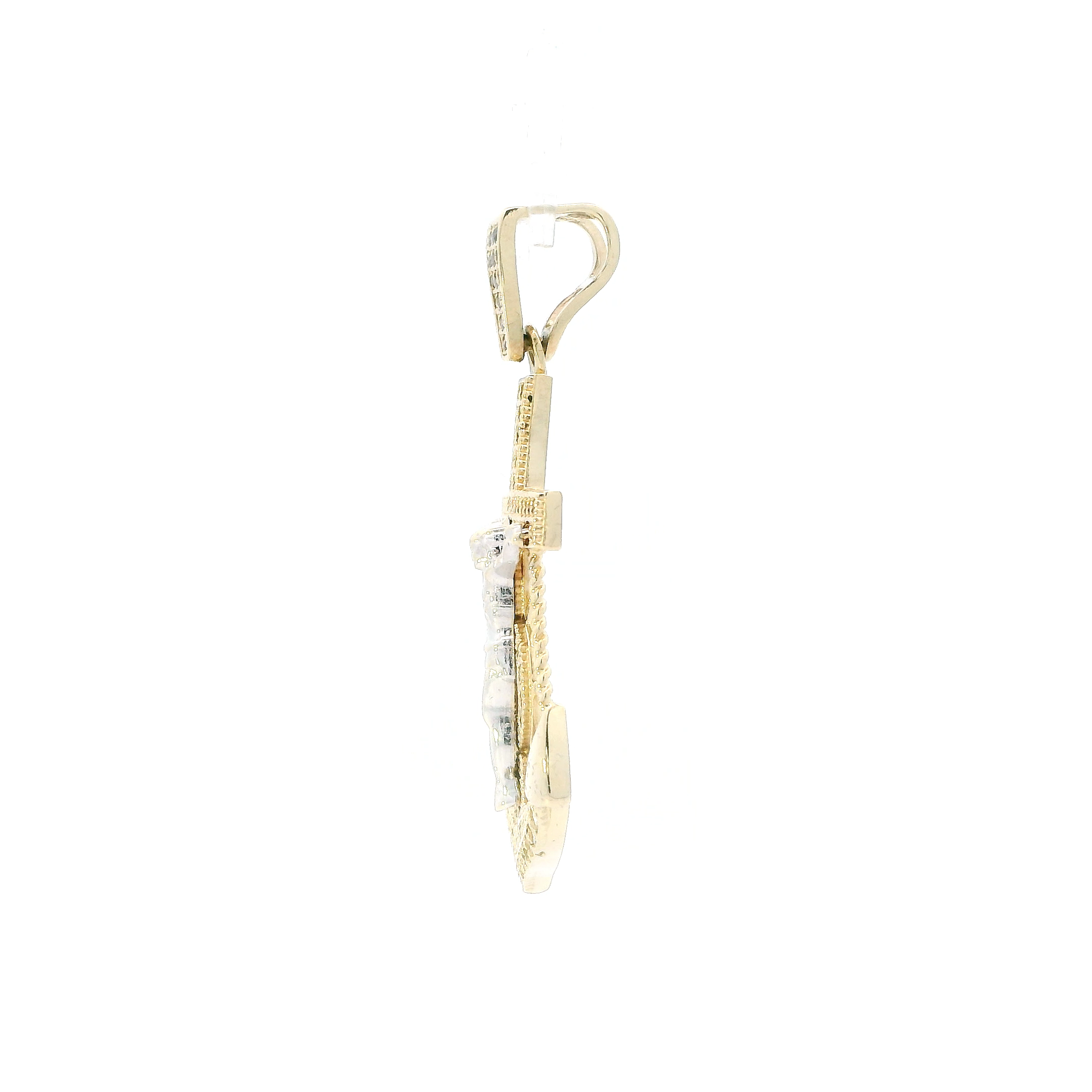 14K Yellow Gold Cz Mariner Crucifix Pendant