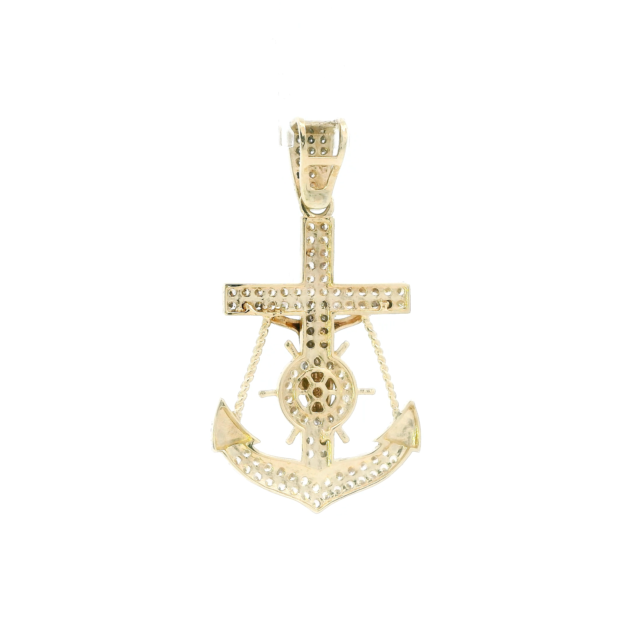 14K Yellow Gold Cz Mariner Crucifix Pendant