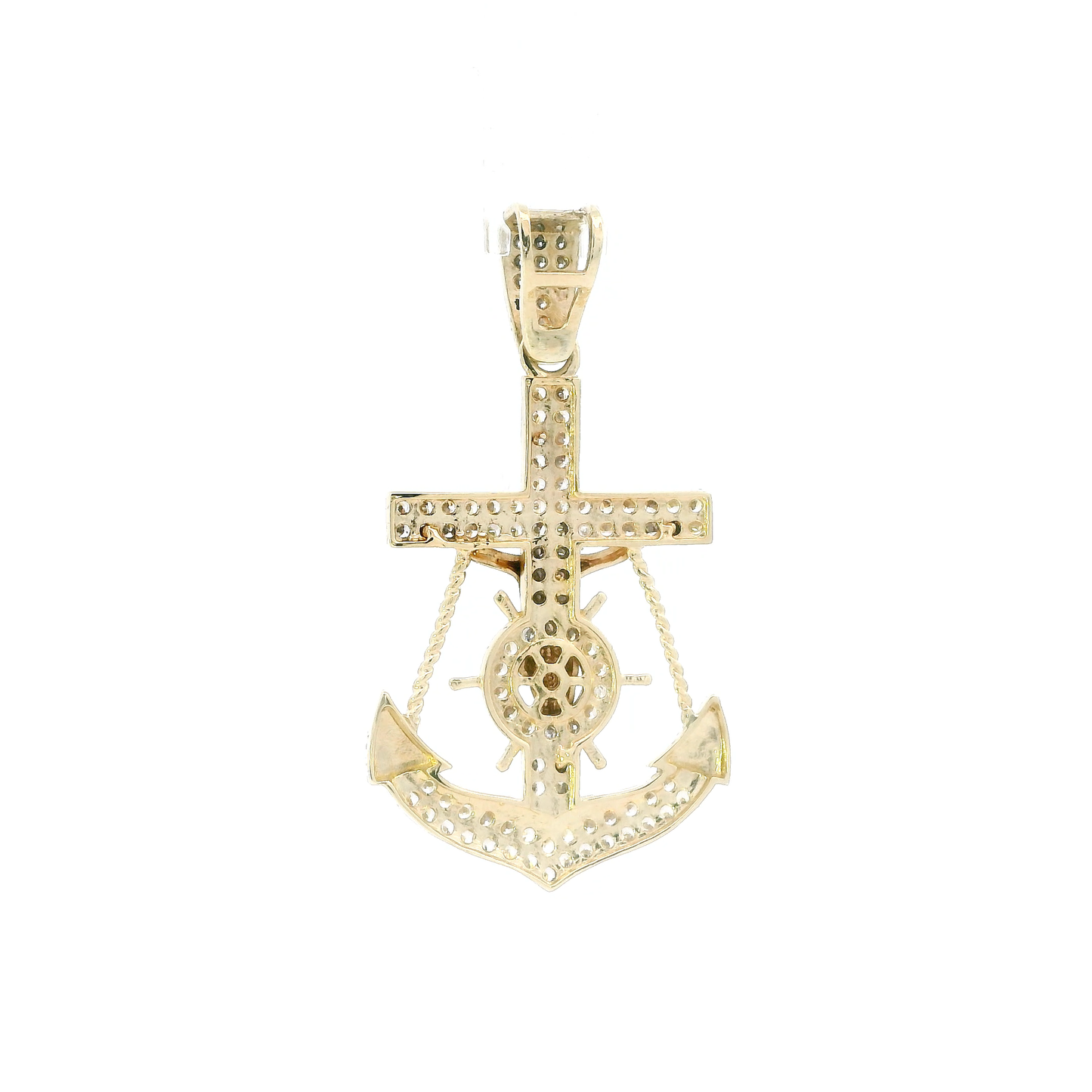 14K Yellow Gold Cz Mariner Crucifix Pendant