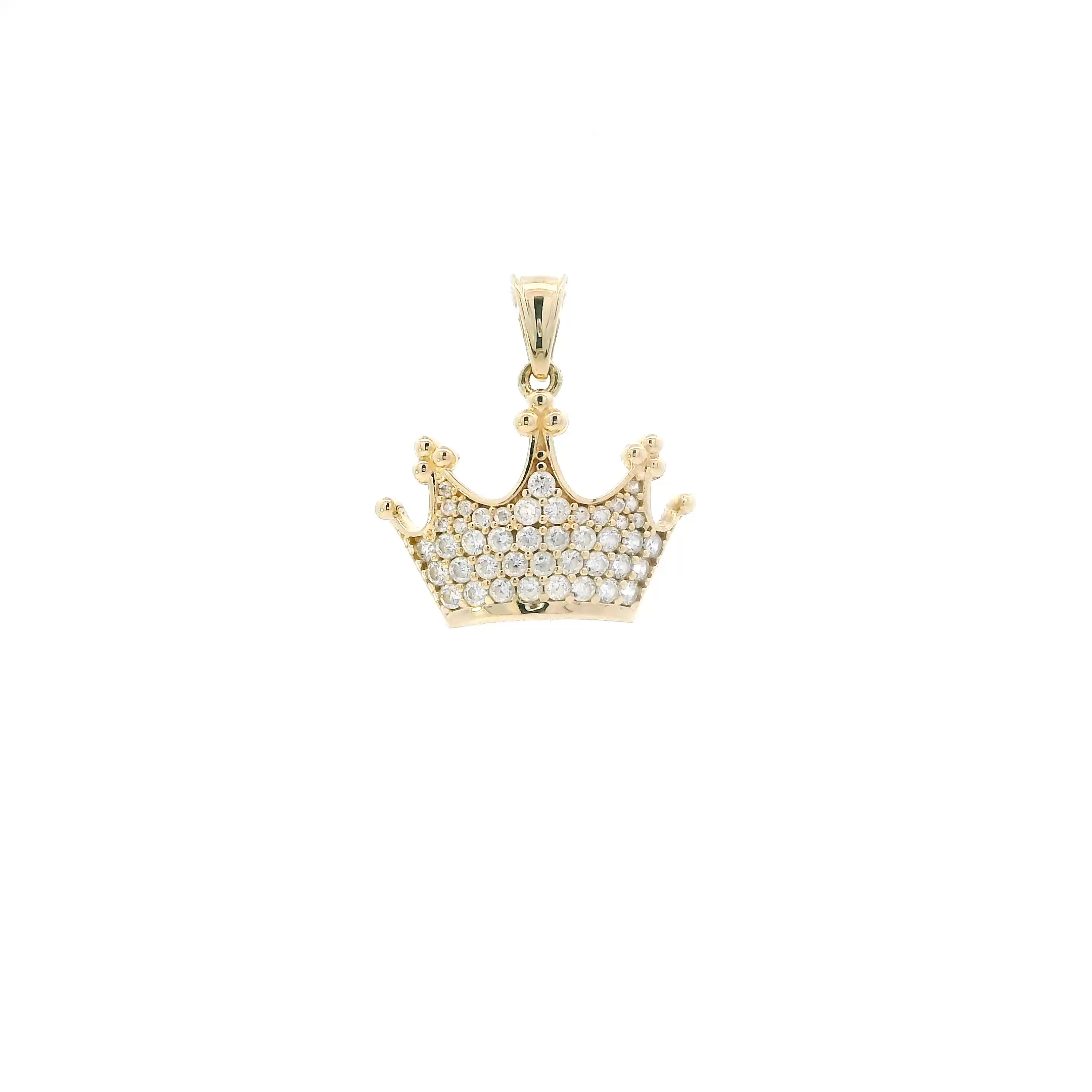 14K Yellow Gold Cz Crown Pendant