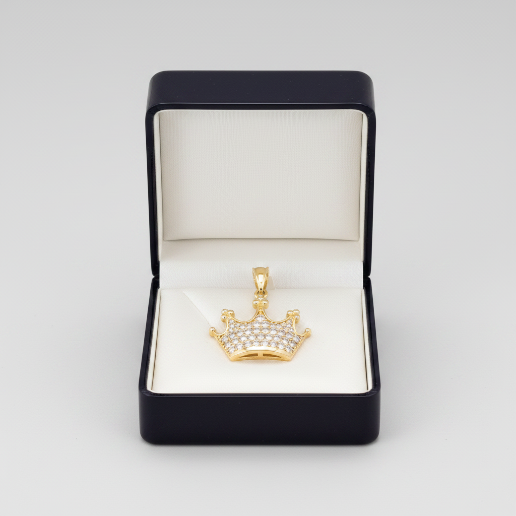 14K Yellow Gold Cz Crown Pendant