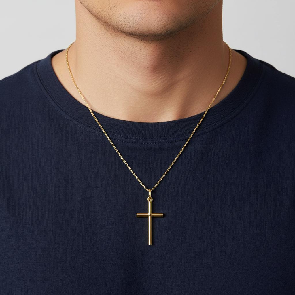 18K Yellow Gold Tube Cross Pendant