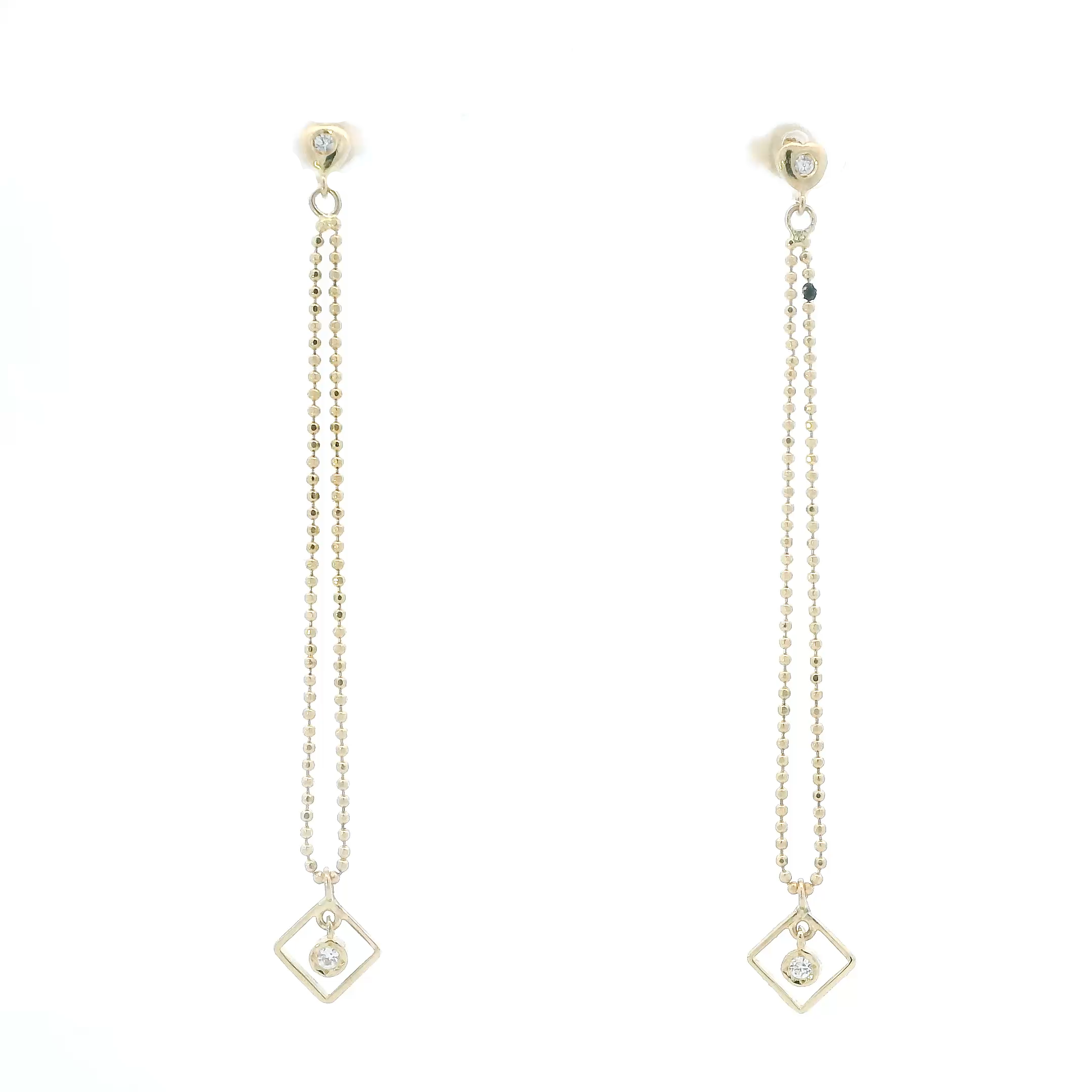 14K Yellow Gold Long Beaded Dangle Earrings
