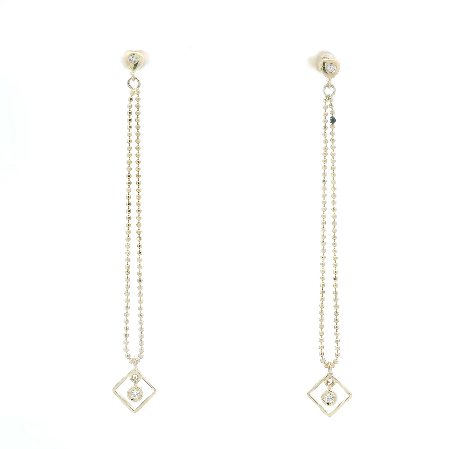 14K Yellow Gold Long Beaded Dangle Earrings