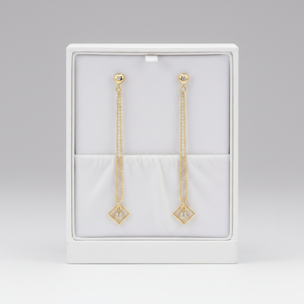 14K Yellow Gold Long Beaded Dangle Earrings