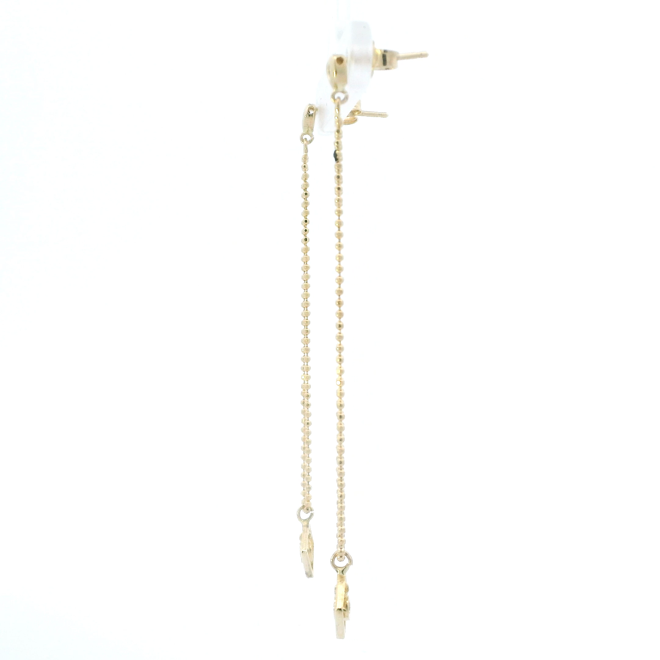 14K Yellow Gold Long Beaded Dangle Earrings