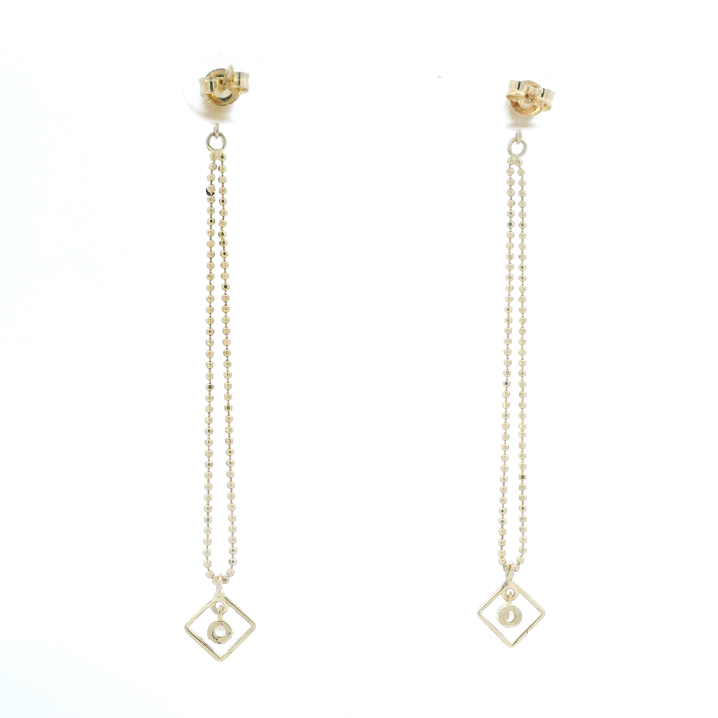 14K Yellow Gold Long Beaded Dangle Earrings