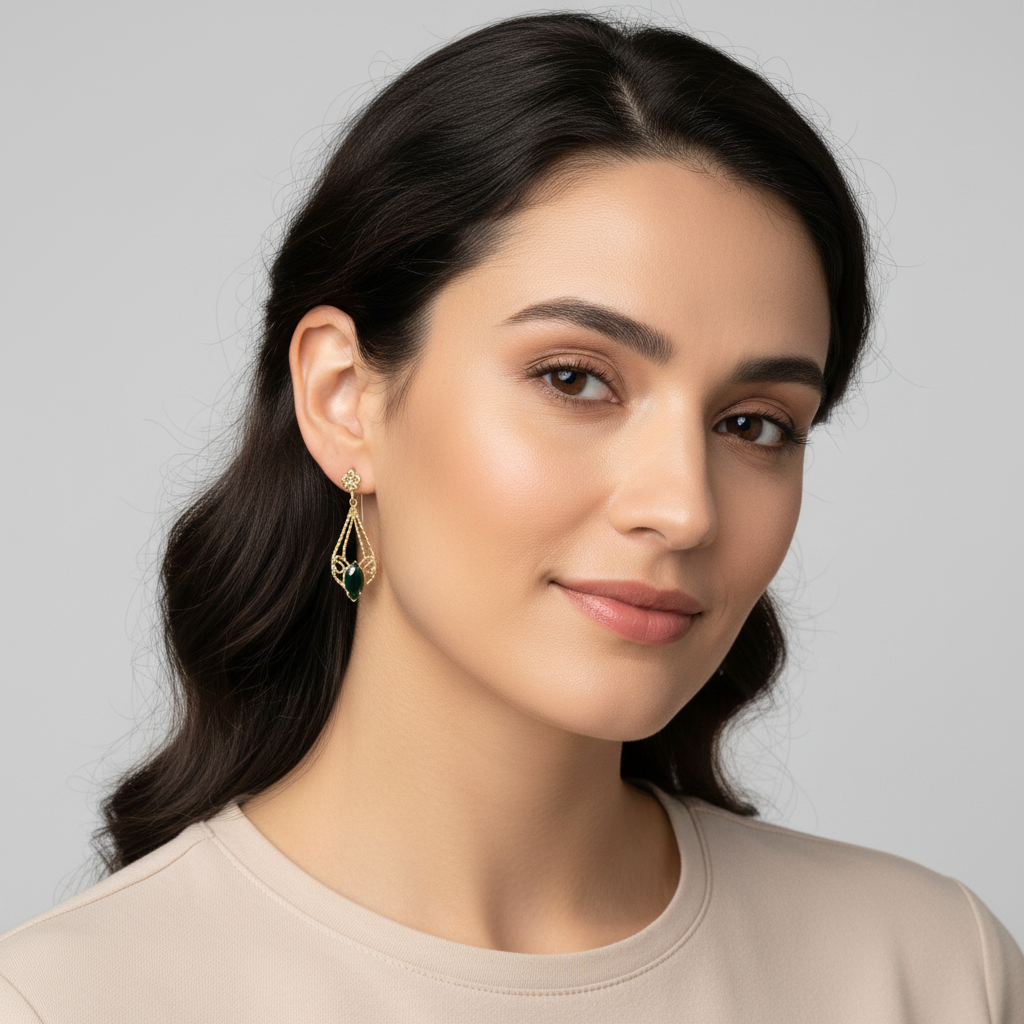 14K Yellow Gold Onyx Filigree Pear Dangle Earrings