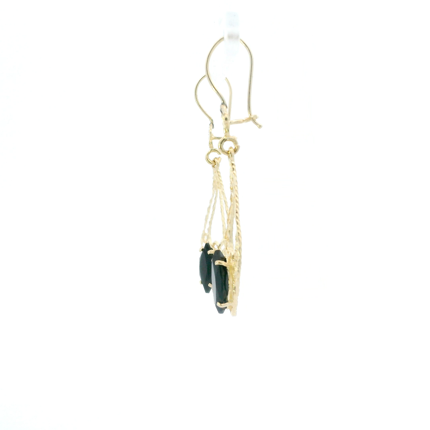 14K Yellow Gold Onyx Filigree Pear Dangle Earrings