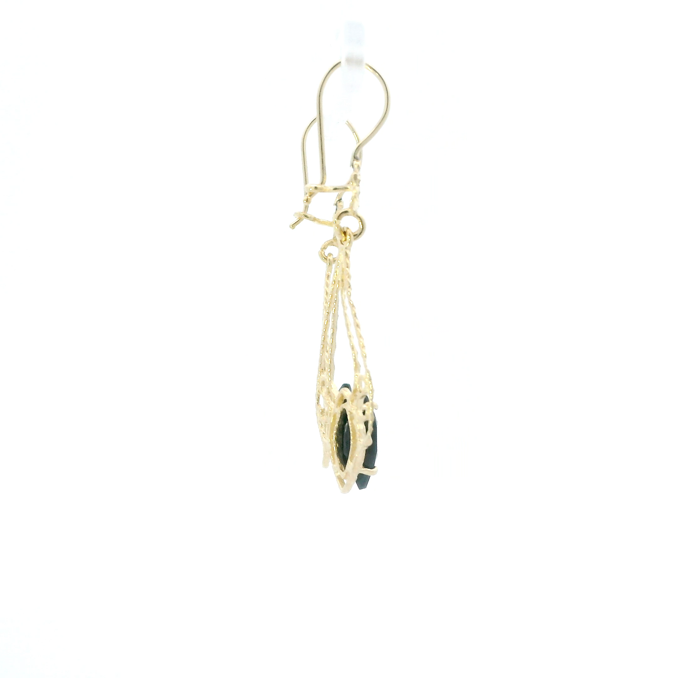 14K Yellow Gold Onyx Filigree Pear Dangle Earrings