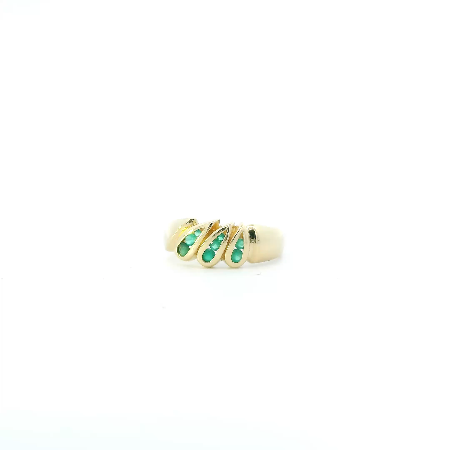 14K Yellow Gold Emerald Slanted Design Womens Ring