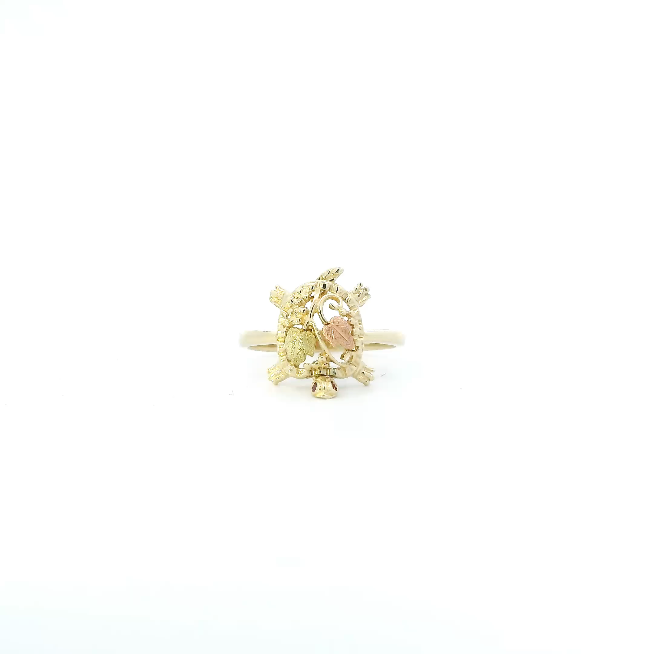 14K Tri Color Gold Ruby & Leaf Design Turtle Ring