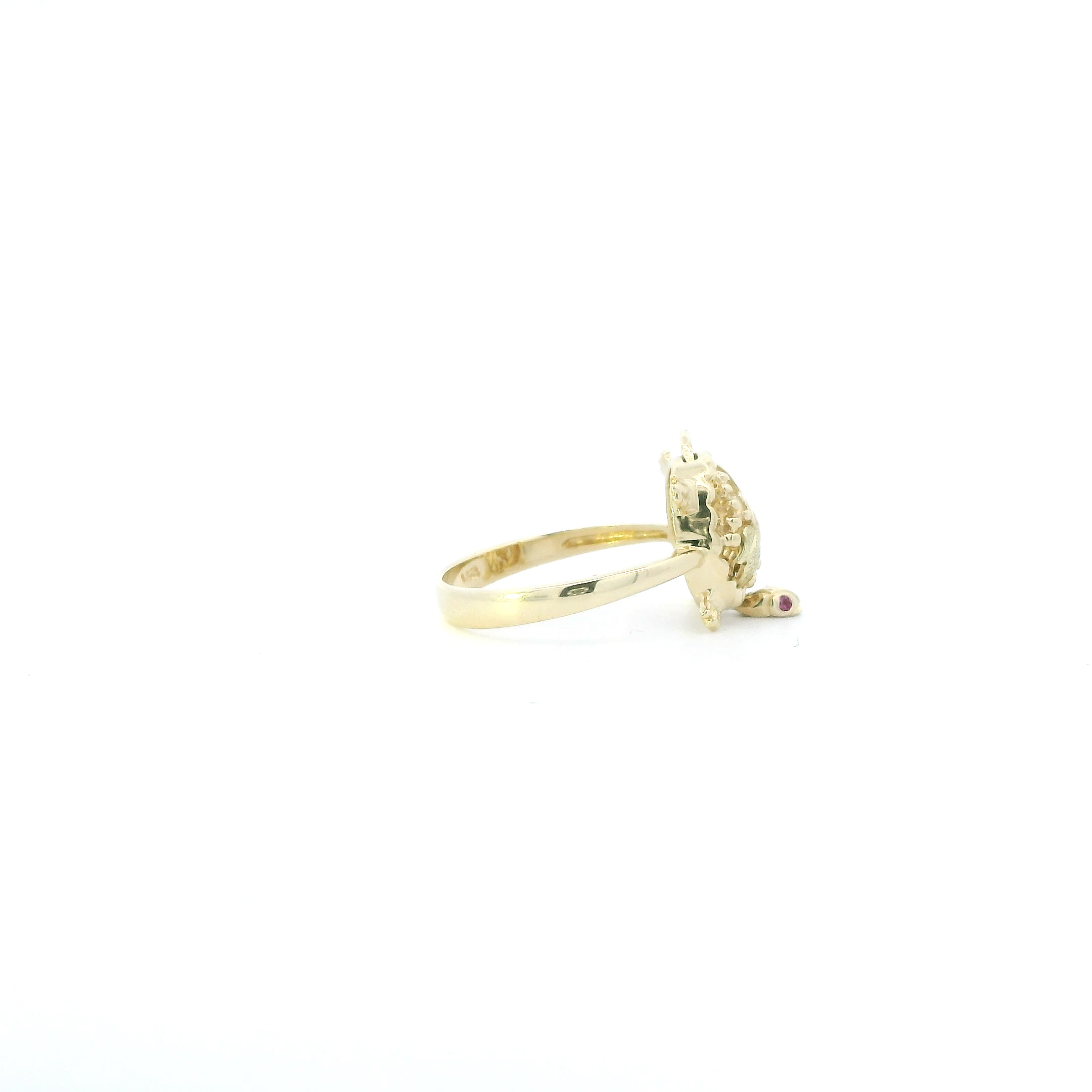 14K Tri Color Gold Ruby & Leaf Design Turtle Ring