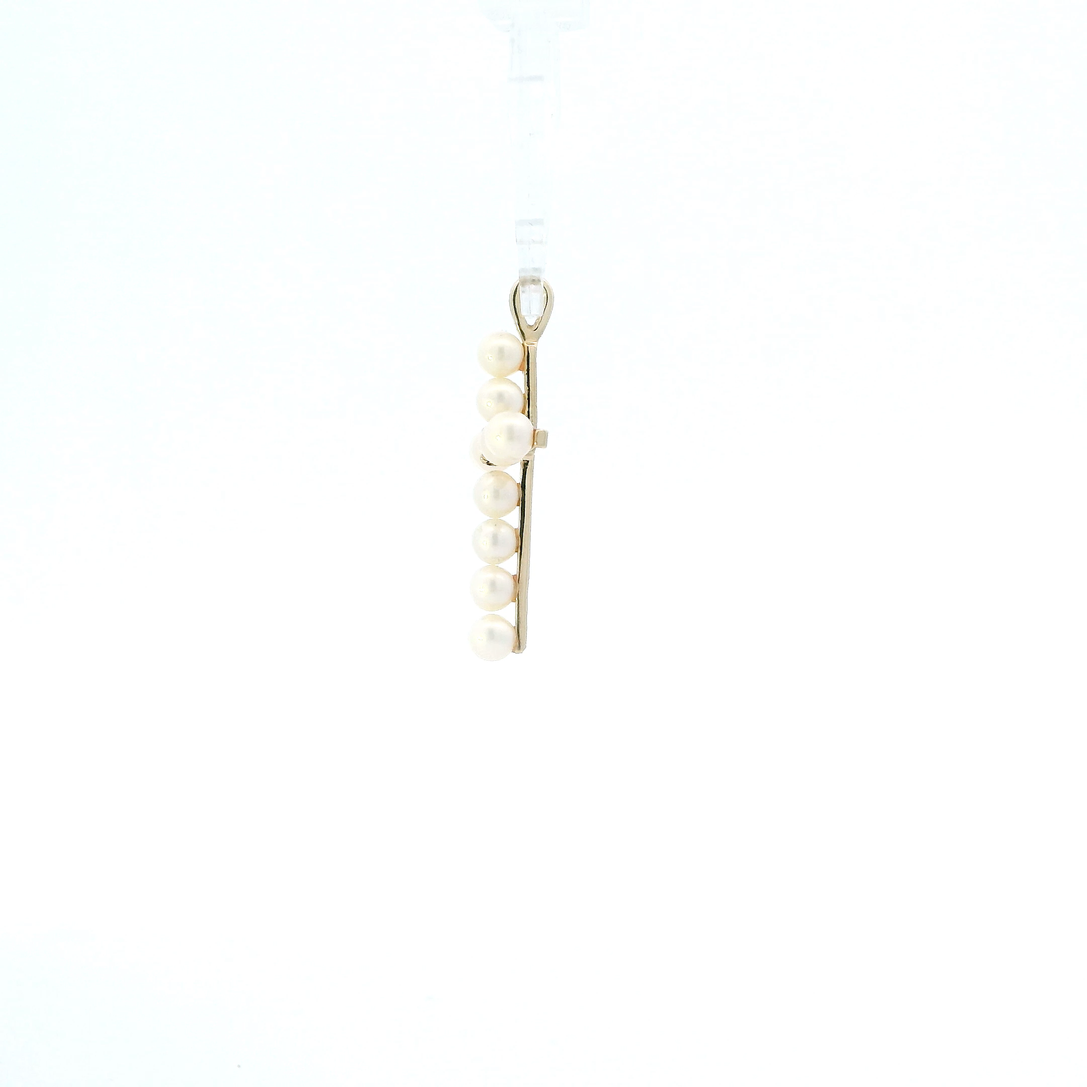14K Yellow Gold Pearl & Diamond Cross Pendant - 0.01ct