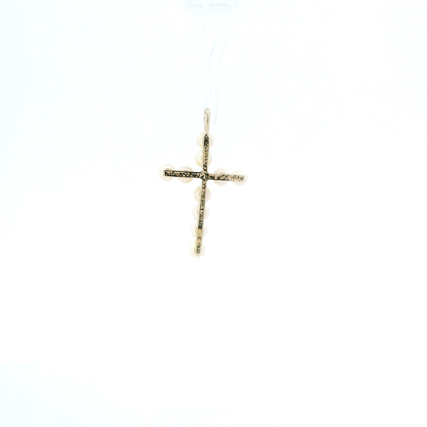 14K Yellow Gold Pearl & Diamond Cross Pendant - 0.01ct