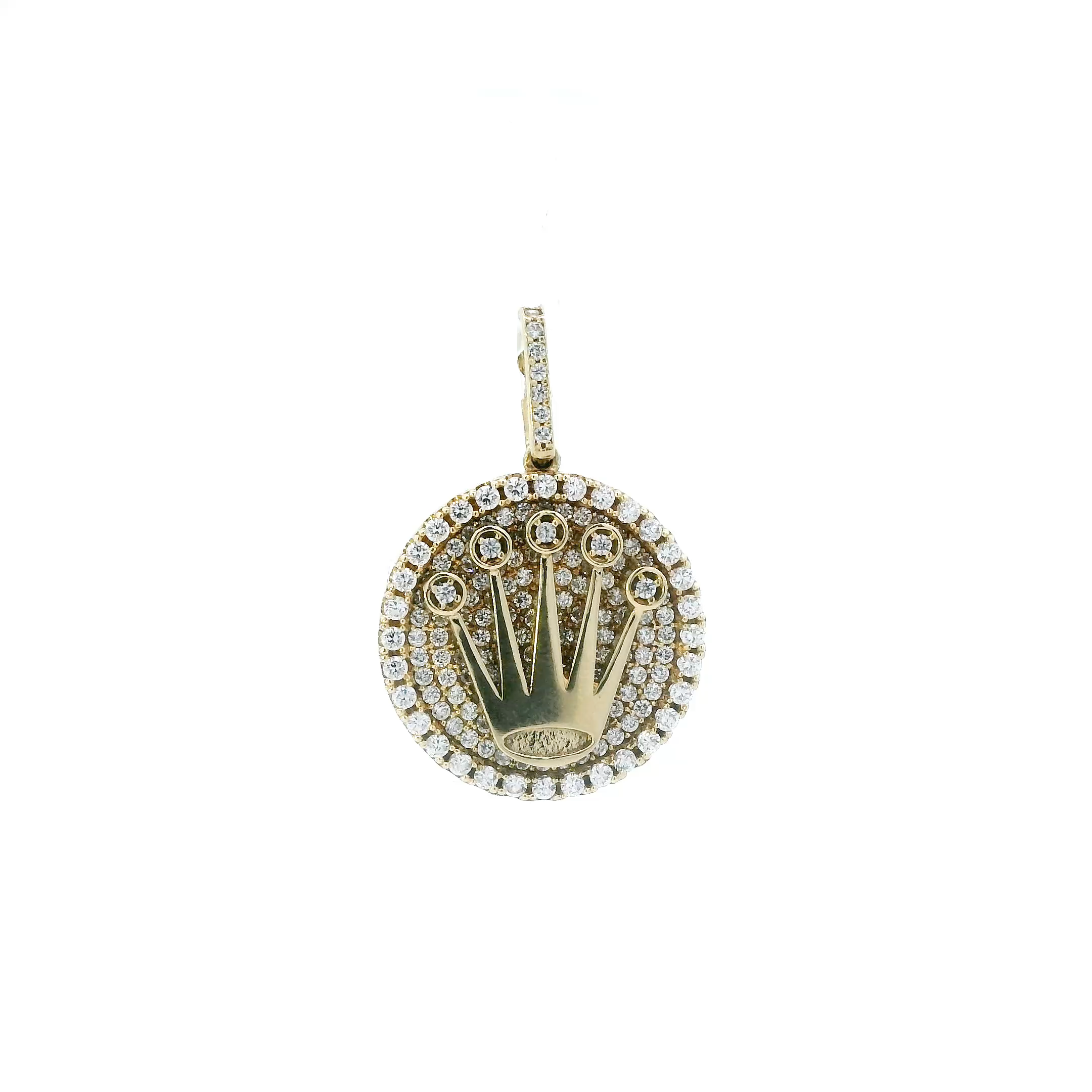 10K Yellow Gold Cz Rolex Crown Pendant