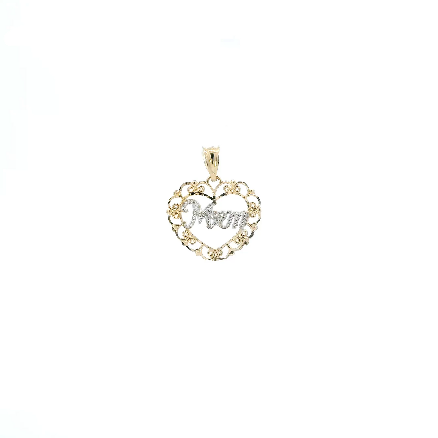 14K Yellow & White Gold "Mom" Heart Pendant