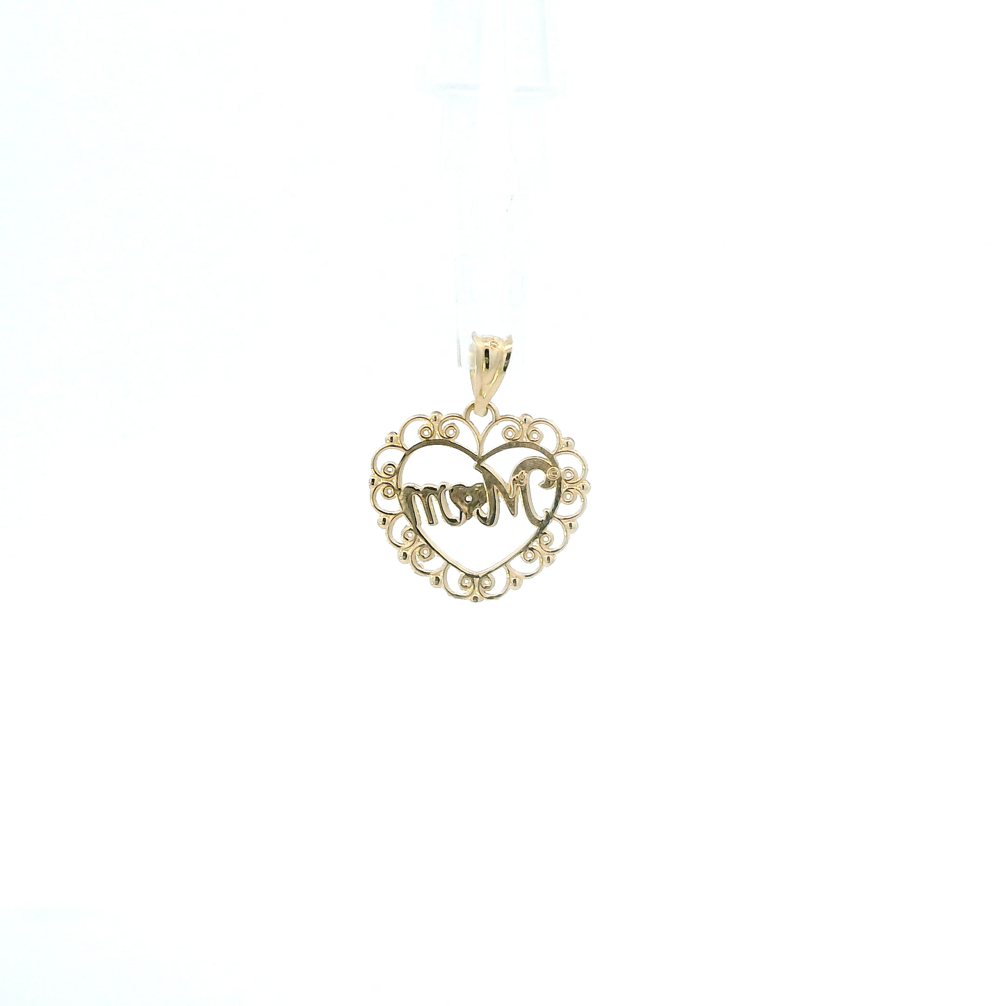 14K Yellow & White Gold "Mom" Heart Pendant